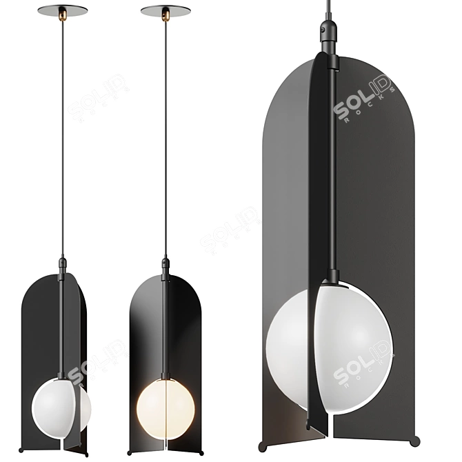 Modern Black Metal Pendant Light 3D model image 2