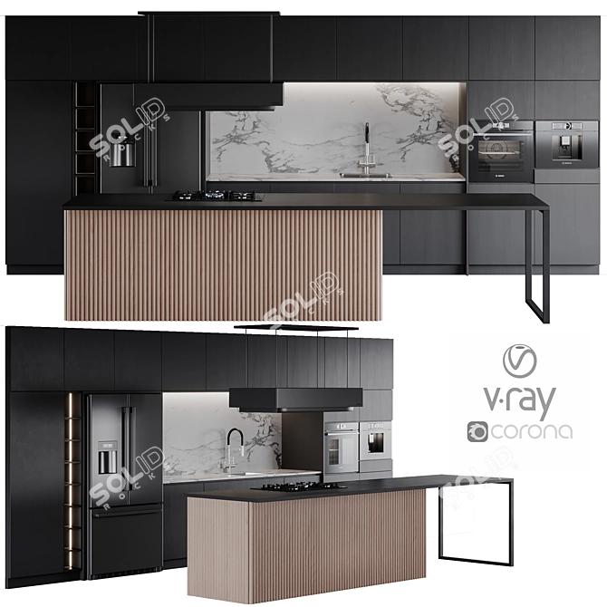 Sleek Modern Kitchen Design Kit 3D model image 1