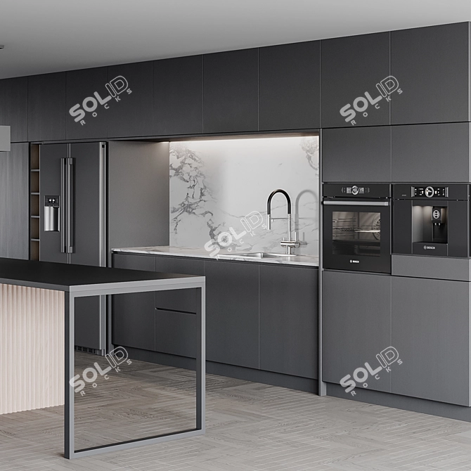 Sleek Modern Kitchen Design Kit 3D model image 2