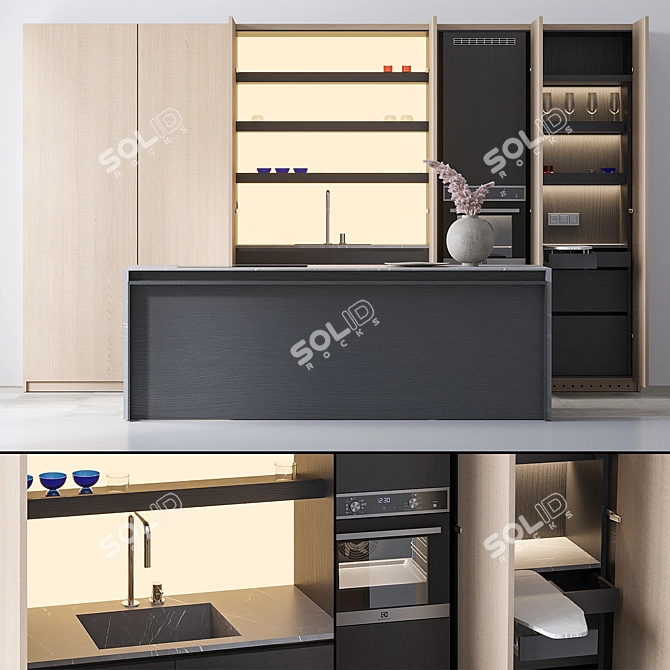 Sleek Kitchen Set with Elica Stove 3D model image 1