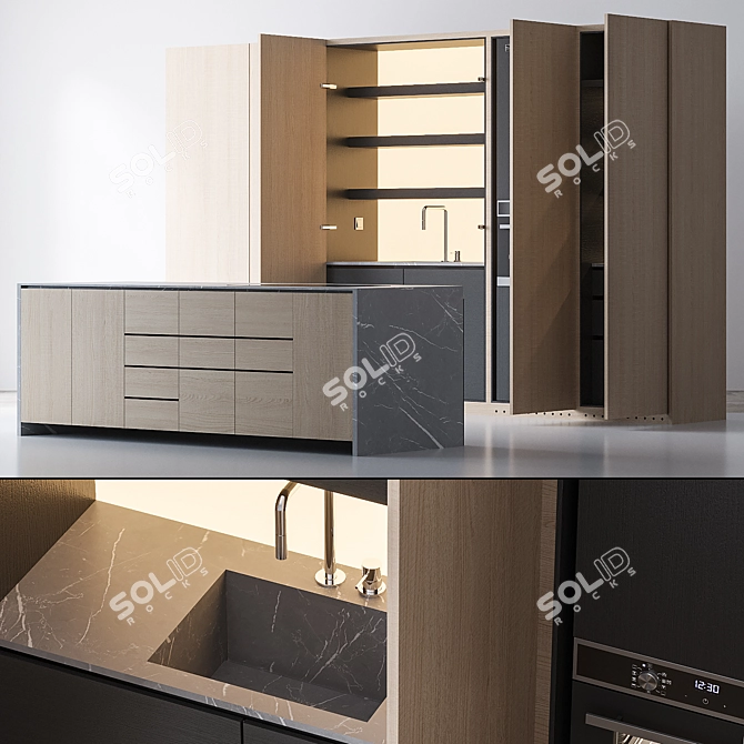 Sleek Kitchen Set with Elica Stove 3D model image 20