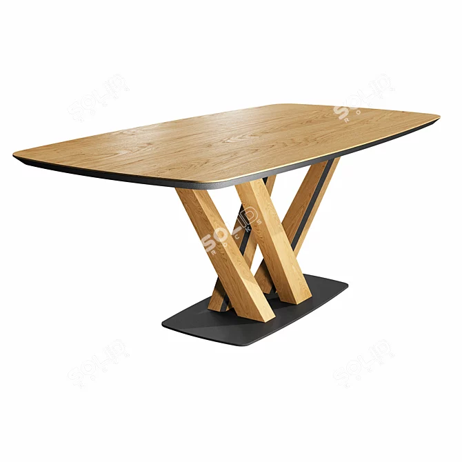 Modern Solid Oak Dining Table 3D model image 1