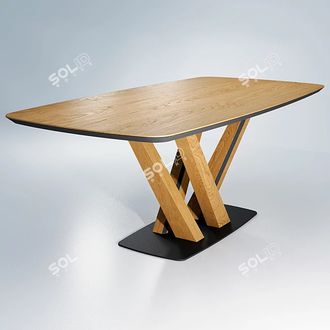 Modern Solid Oak Dining Table 3D model image 2