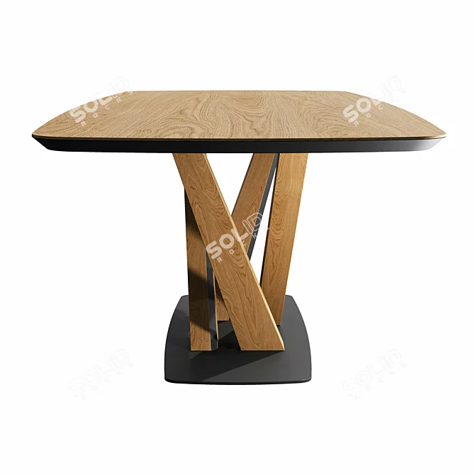 Modern Solid Oak Dining Table 3D model image 4