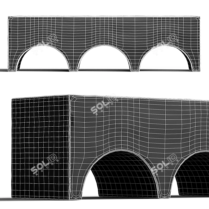 Arch-Inspired Upholstered Bench 3D model image 4