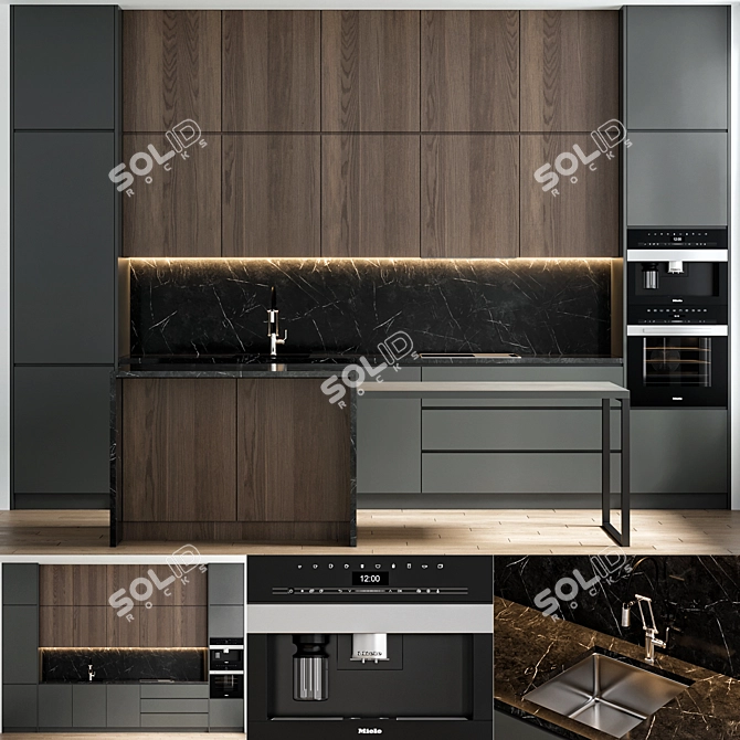 Modern Kitchen Cabinet Set 3D model image 1