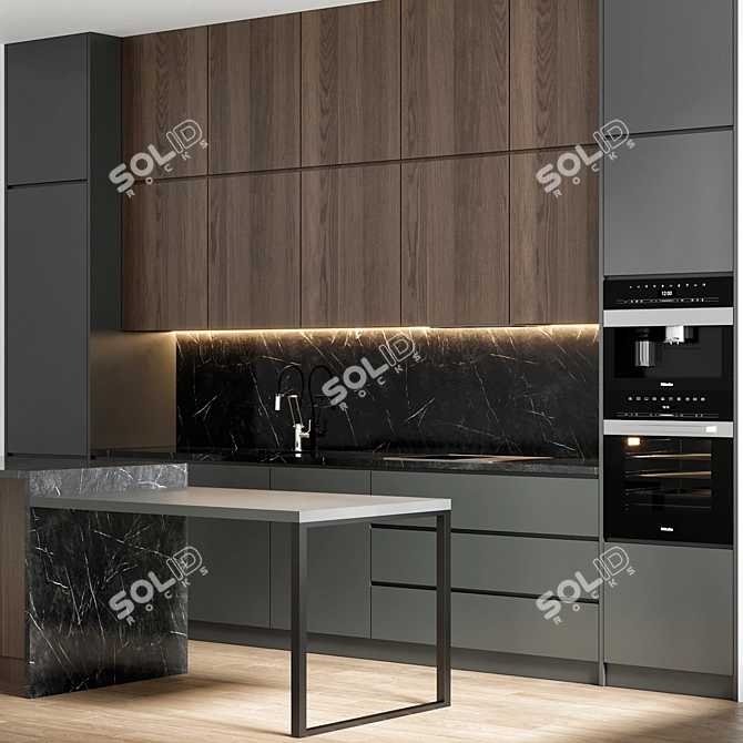 Modern Kitchen Cabinet Set 3D model image 5