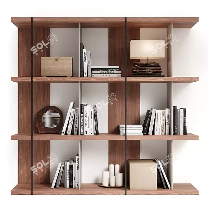 Walnut & Black Steel Shelf 3D model image 1