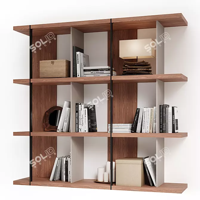 Walnut & Black Steel Shelf 3D model image 2