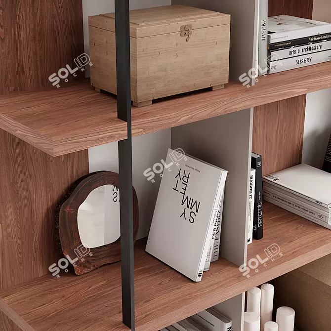 Walnut & Black Steel Shelf 3D model image 4