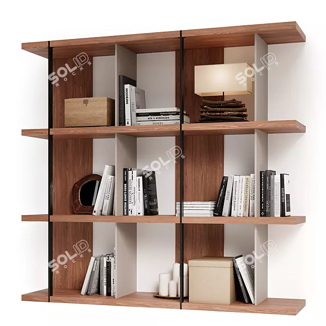 Walnut & Black Steel Shelf 3D model image 7