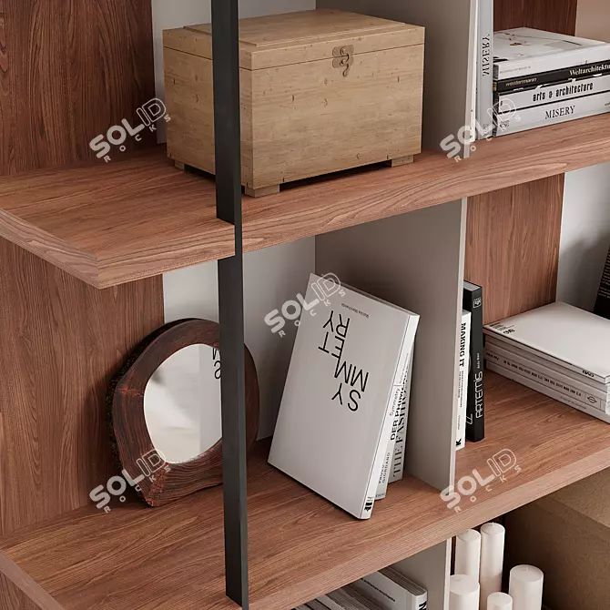 Walnut & Black Steel Shelf 3D model image 8