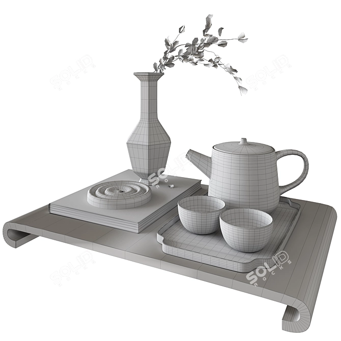 Japanese Tea Set in Style 3D model image 4