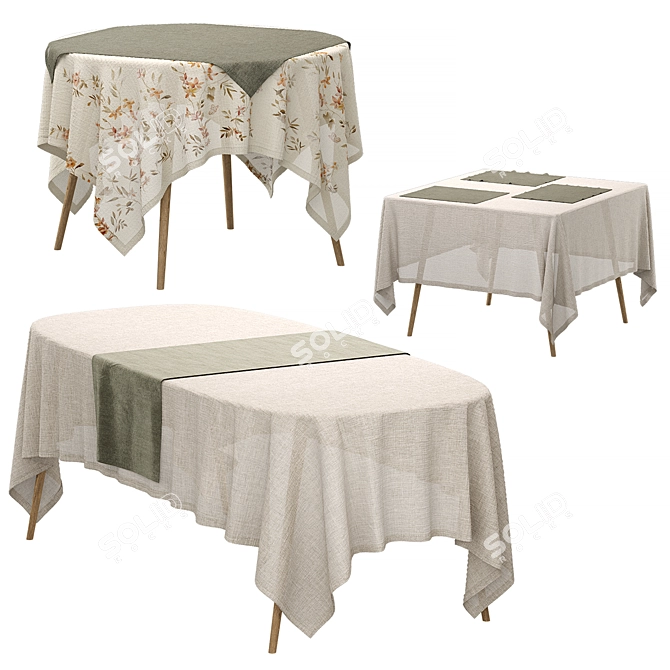 Linen Tablecloth Set with Accessories 3D model image 2