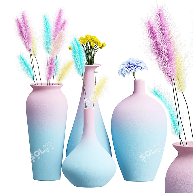 Nordic Modern Ceramic Vase Bouquet 3D model image 1