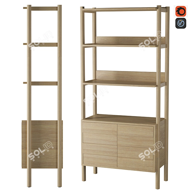 Sleek Oak Bookcase 3Ds Max 3D model image 3