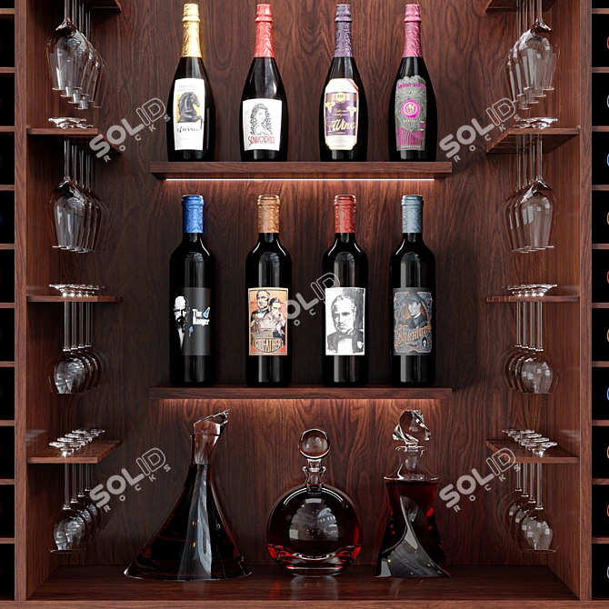 Elegant Wine and Glass Set 3D model image 3