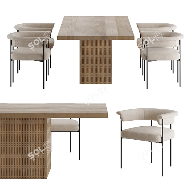 Ivan Light Wood Dining Set 3D model image 2