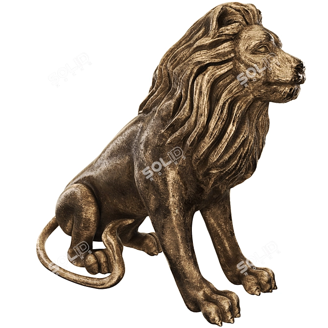 Regal Lion Statue 3D model image 2