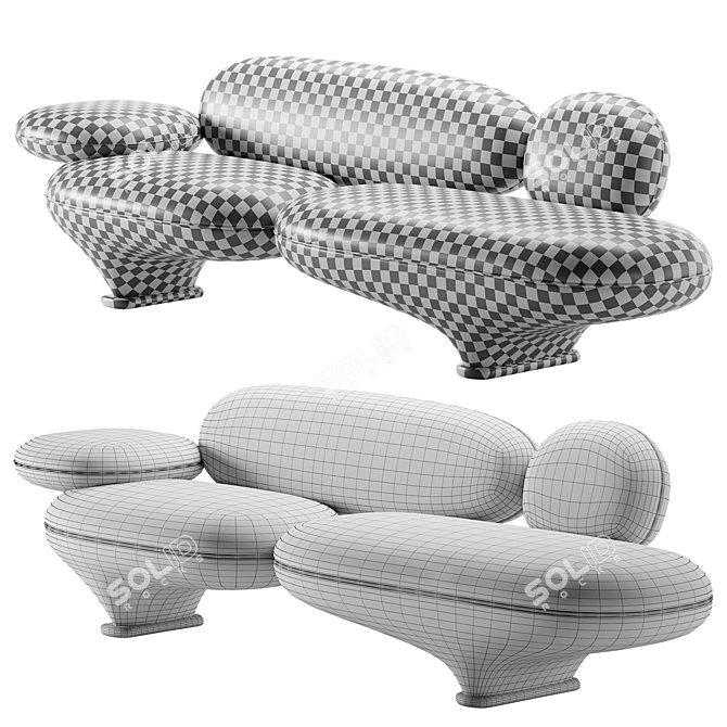 Modern Lowpoly 3-Seater Sofa 3D model image 2