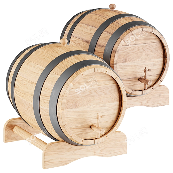 Wine Barrel in Wood 3D model image 1