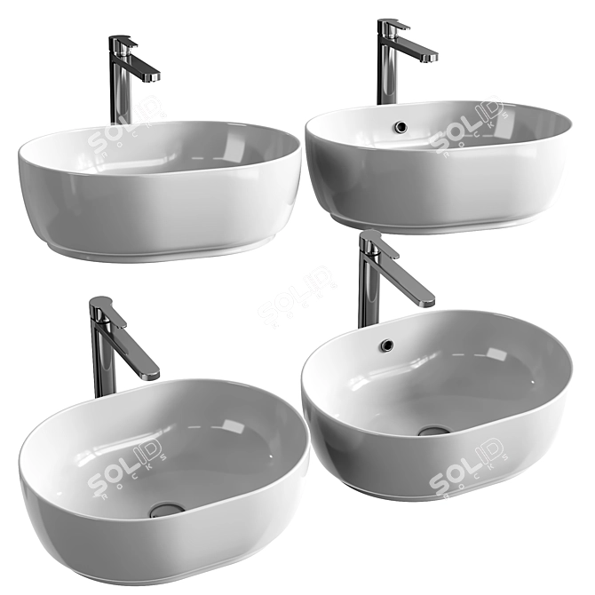 Elegant Pearl Basin with Overflow 3D model image 1