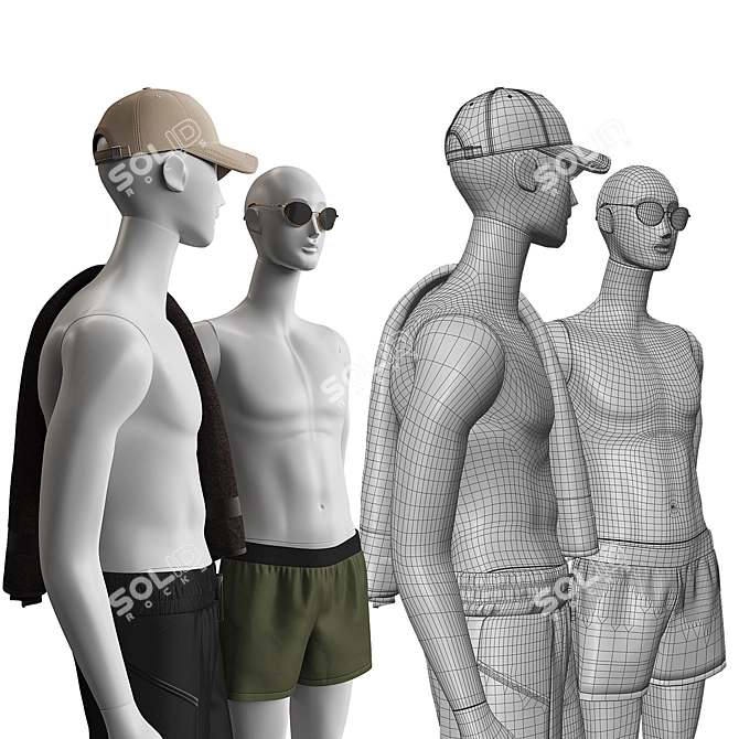 Beachwear Mannequins with Accessories 3D model image 6