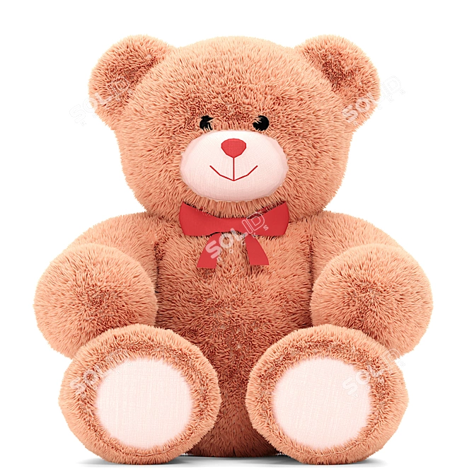 Beige Teddy Bear with Ribbon 3D model image 1