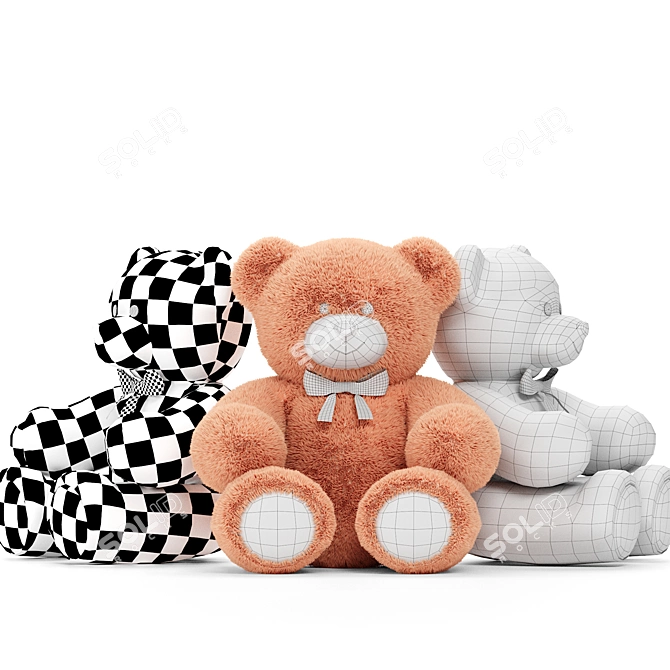 Beige Teddy Bear with Ribbon 3D model image 3