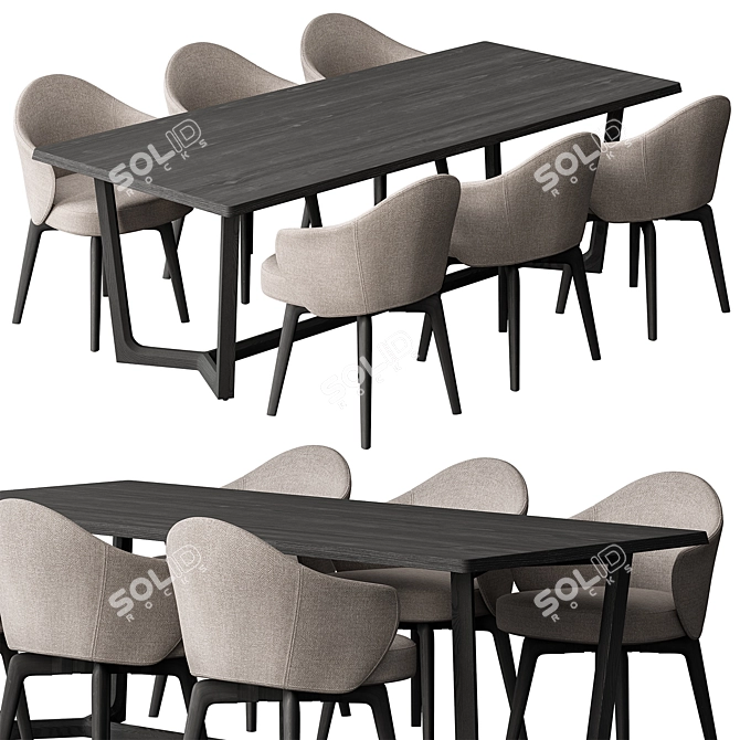 Black Cream Dining Table Set 3D model image 1