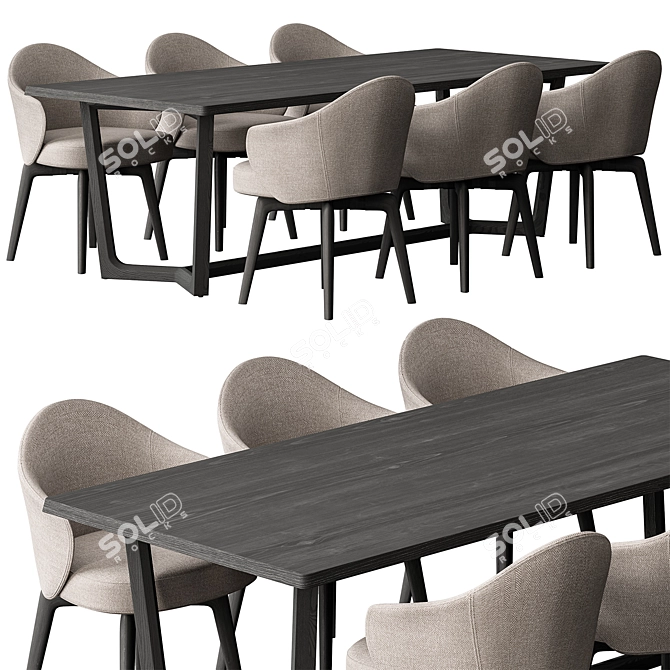 Black Cream Dining Table Set 3D model image 2
