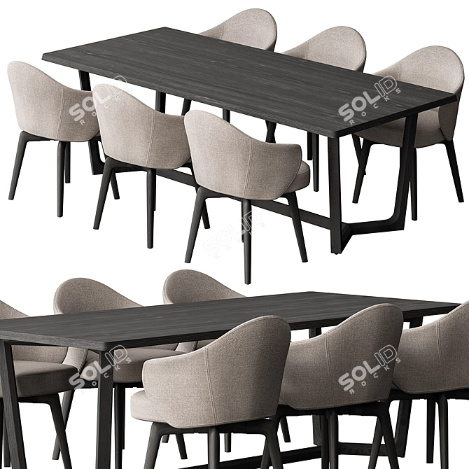 Black Cream Dining Table Set 3D model image 3
