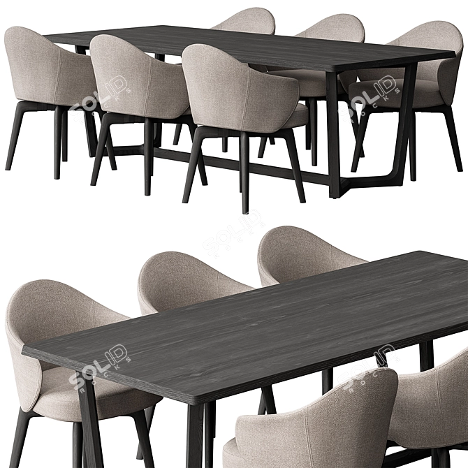 Black Cream Dining Table Set 3D model image 4