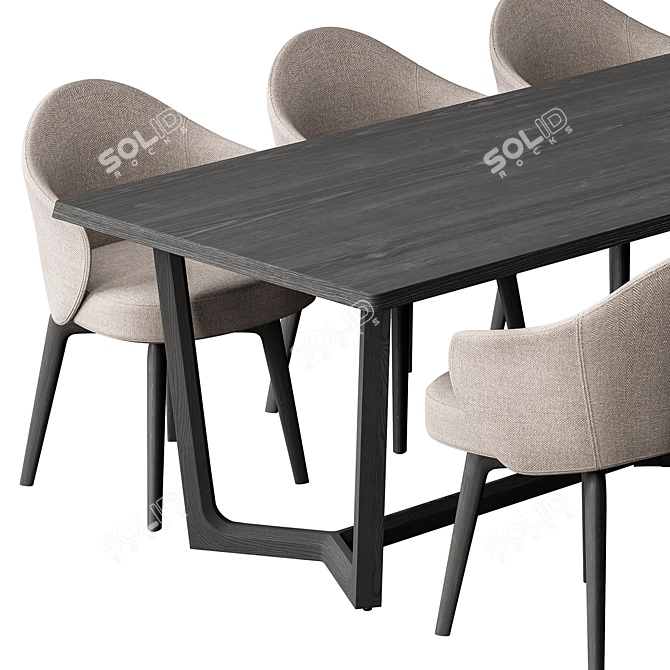 Black Cream Dining Table Set 3D model image 5