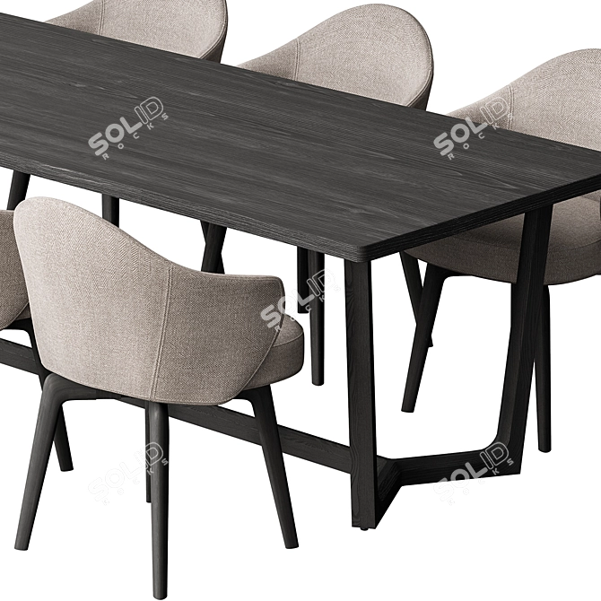 Black Cream Dining Table Set 3D model image 6