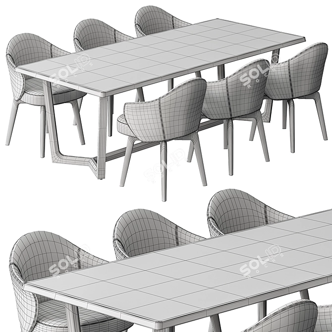 Black Cream Dining Table Set 3D model image 7