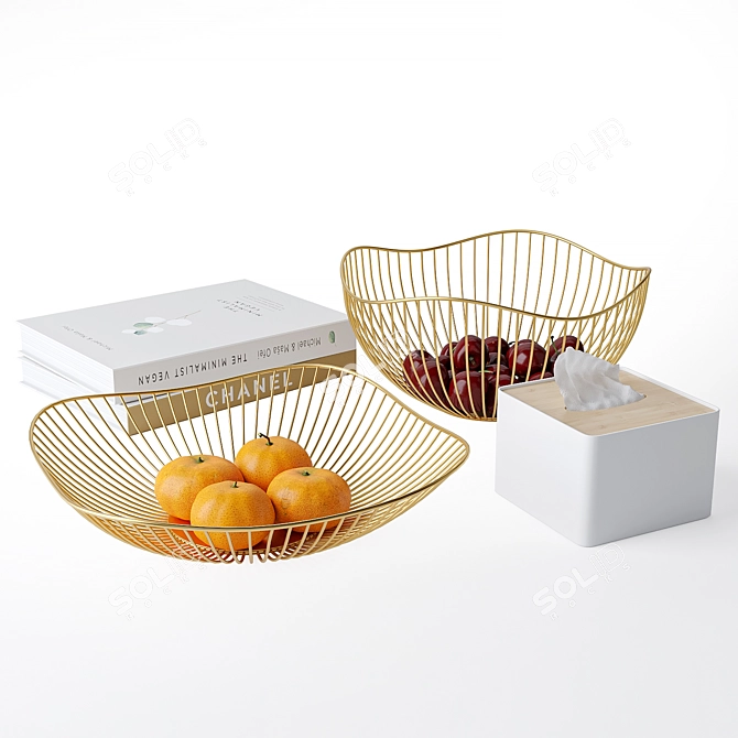 Gilded Metal Fruit Storage Tray 3D model image 2