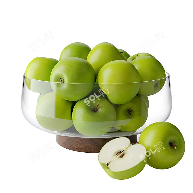 Hand-Blown Glass Bowl with Walnut Base 3D model image 1