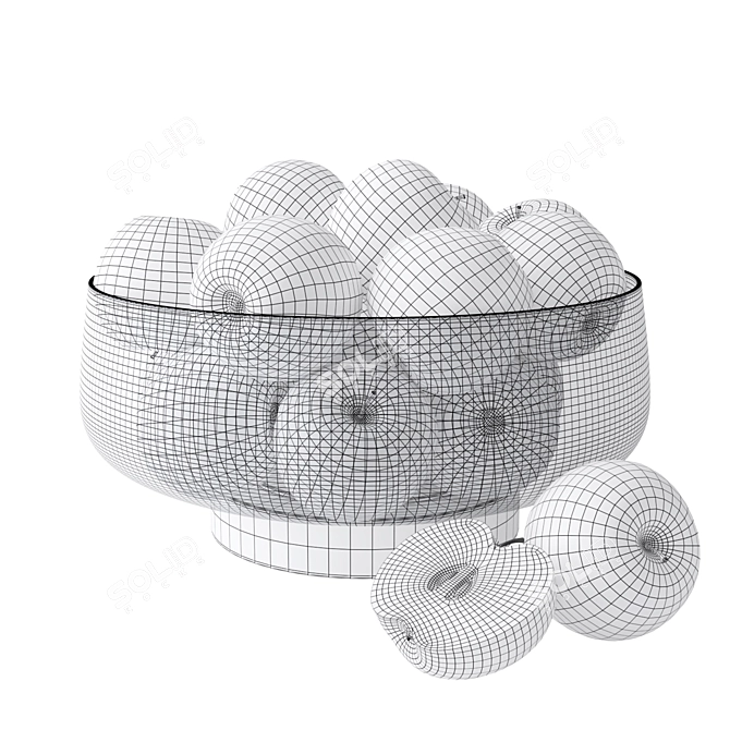 Hand-Blown Glass Bowl with Walnut Base 3D model image 3