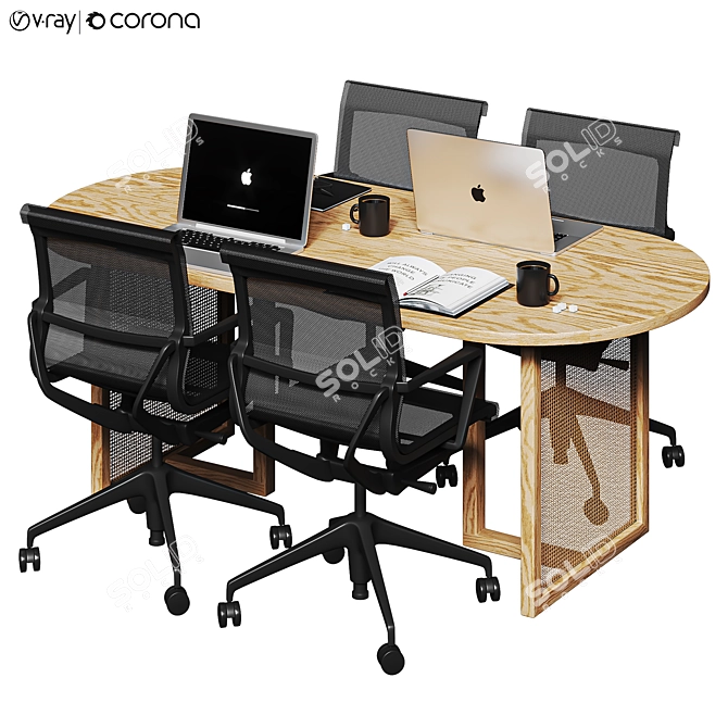 Sleek Modern Wooden Dining Table 3D model image 1