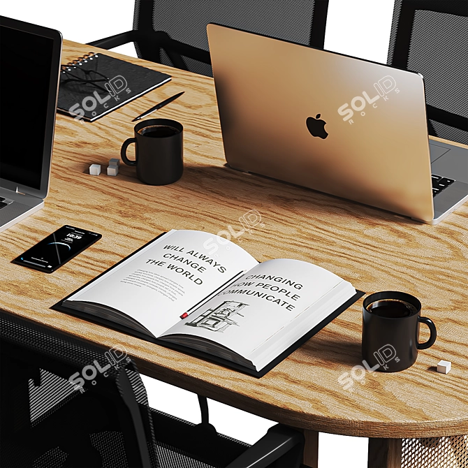 Sleek Modern Wooden Dining Table 3D model image 4