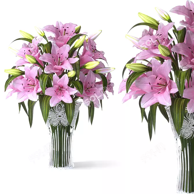 Elegant Lilium Flowers Set Available 3D model image 1