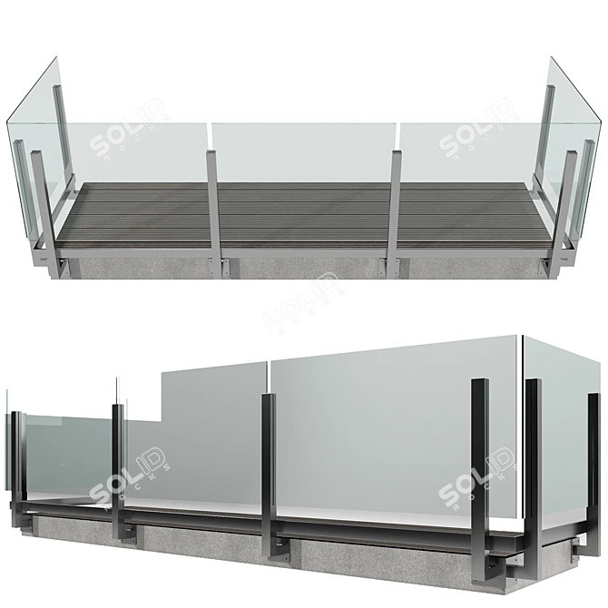 Modern Balustrade with Glass Panels 3D model image 1