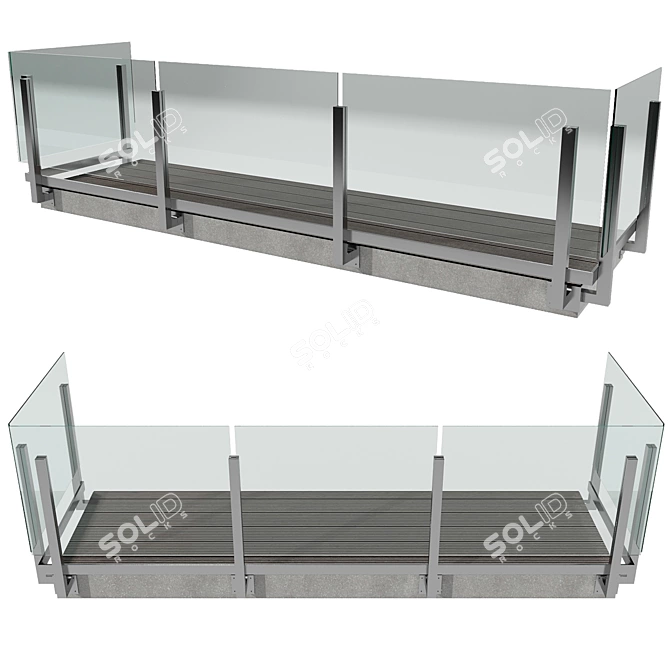 Modern Balustrade with Glass Panels 3D model image 2