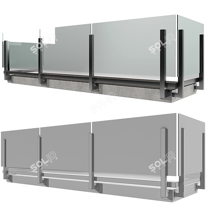 Modern Balustrade with Glass Panels 3D model image 4