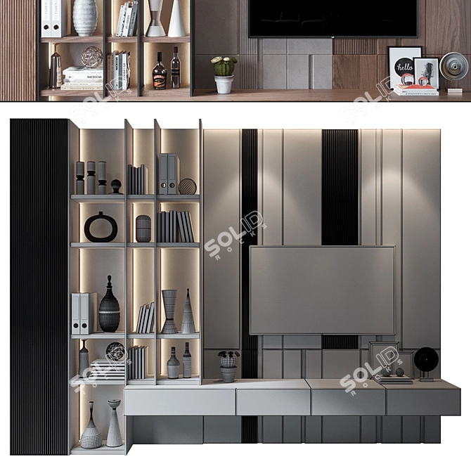 Sleek Modern TV Wall Unit 3D model image 2