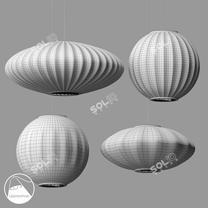 Modern Paper Pendant Lamps Set 3D model image 2