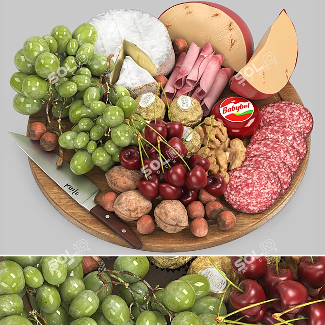 Deluxe Meat Cheese Fruit Platter 3D model image 1