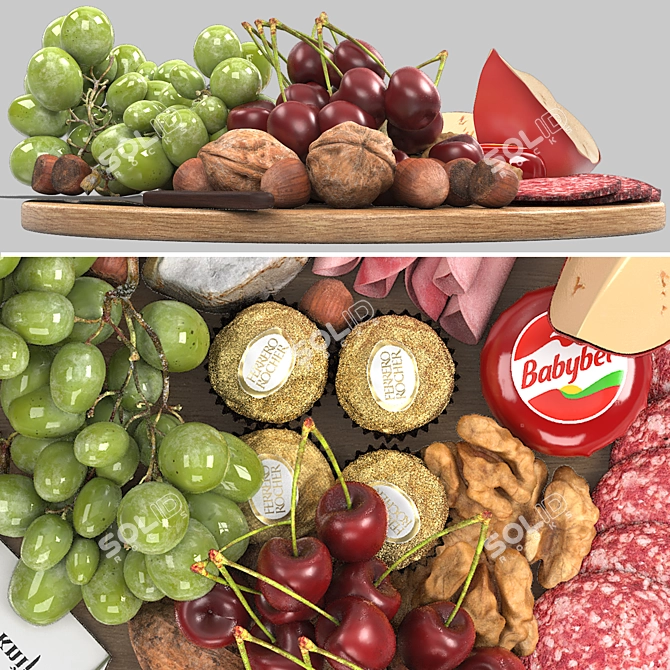 Deluxe Meat Cheese Fruit Platter 3D model image 3