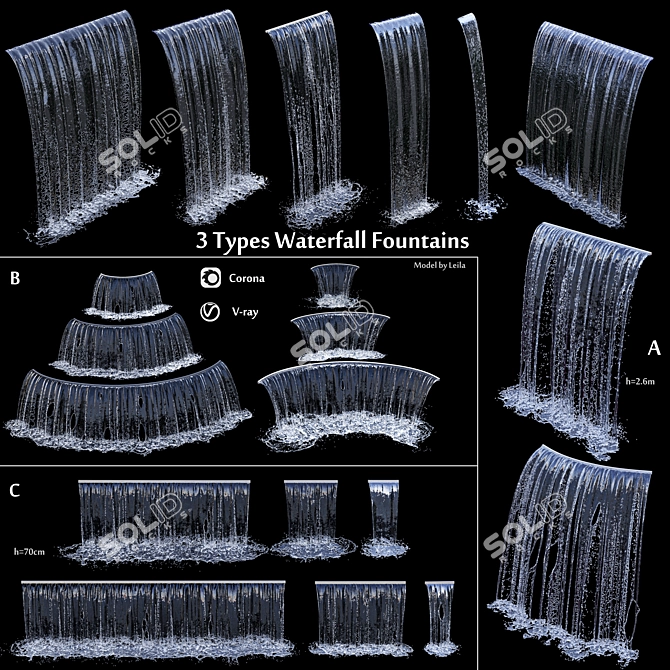 3-Piece Cascade Waterfall Fountains 3D model image 1